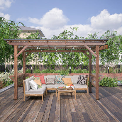 13' x 6.5' Wooden Grill Gazebo with Metal Roof, Bulbs & Bar Counters - Weather-Resistant BBQ Shelter