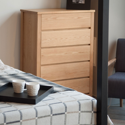 Caressa Oak Wood Chest of 5 Drawers