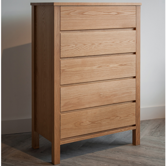 Caressa Oak Wood Chest of 5 Drawers