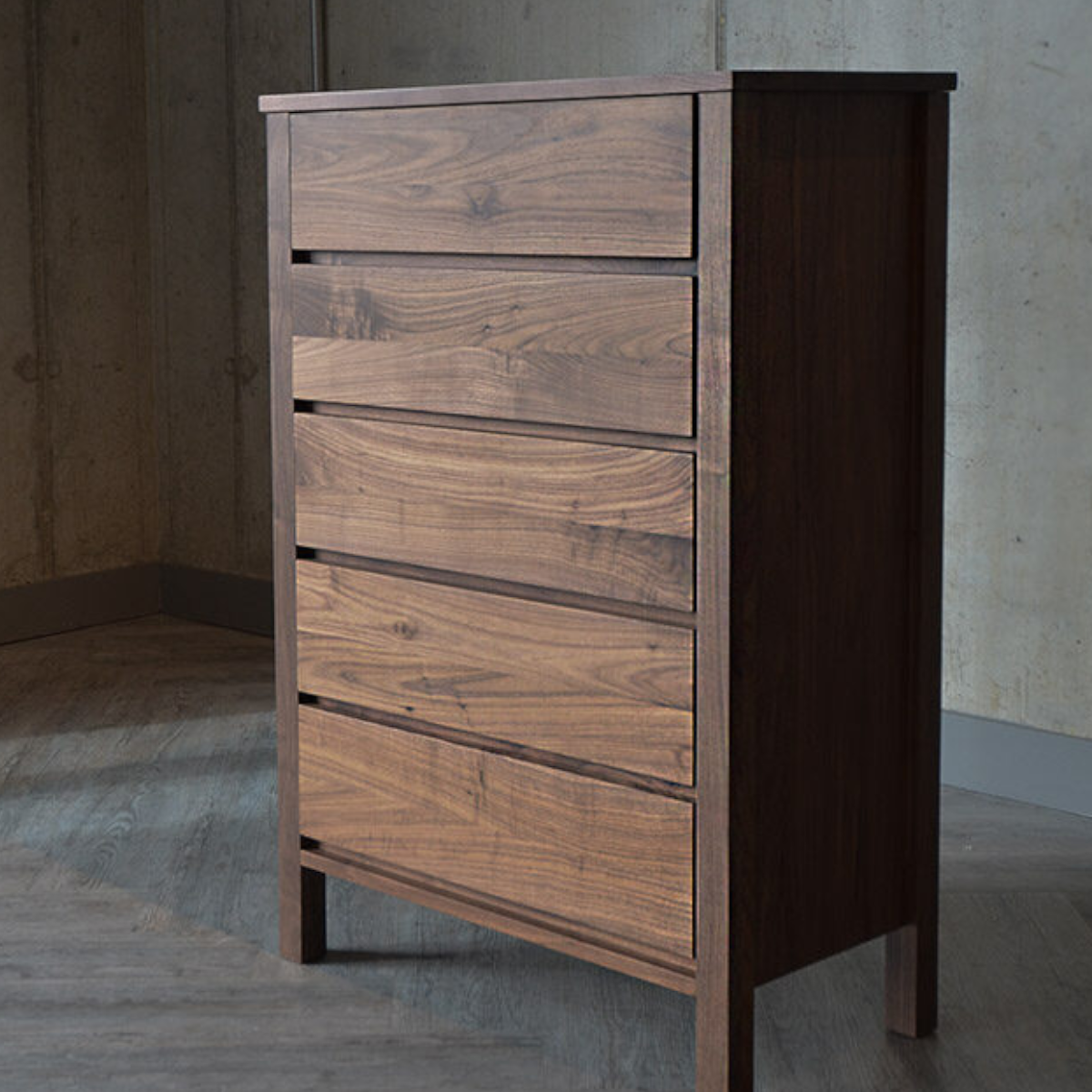 Caressa Walnut Wood Chest of 5 Drawers