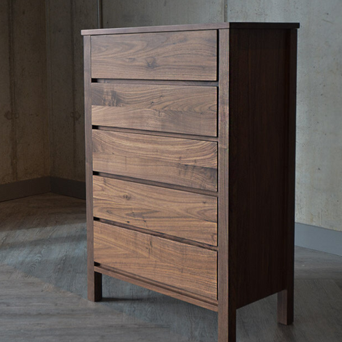 Caressa Walnut Wood Chest of 5 Drawers