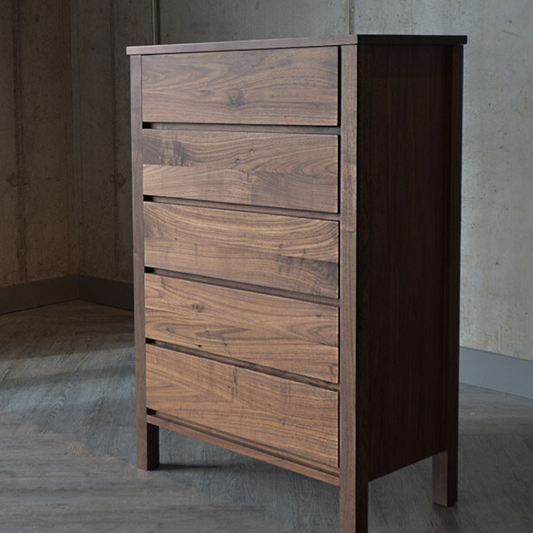 Caressa Walnut Wood Chest of 5 Drawers