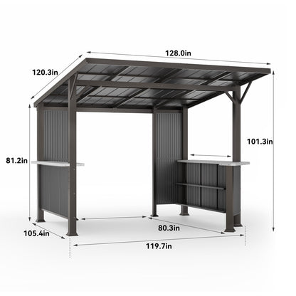 Mazonvintage 10x10ft BBQ Gazebo Canopy Tent with Sloped Roof,Grill Gazebo with Triple Shelves & Movable Bar Table, All-Weather Outdoor Grill Station & Patio Shelter for Mazonvintage Cooking and Patio Deals