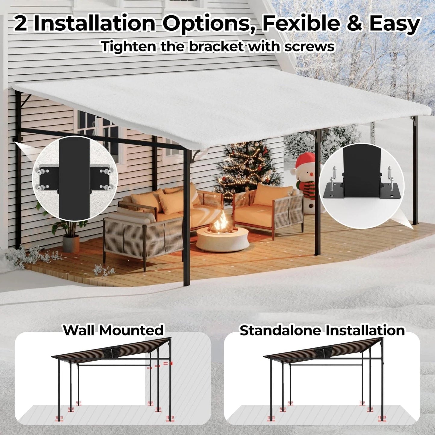 Mazonvintage 12'x20' Outdoor Wall Mounted Gazebo, Hardtop Pergola, Metal Awnings for Patio Mazonvintage Deck