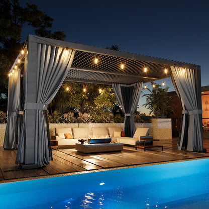 Mazonvintage Louvered Pergola 12' x 16' Outdoor Aluminum Pergola with Adjustable Top for Decks, Gardens and Backyards, Gray