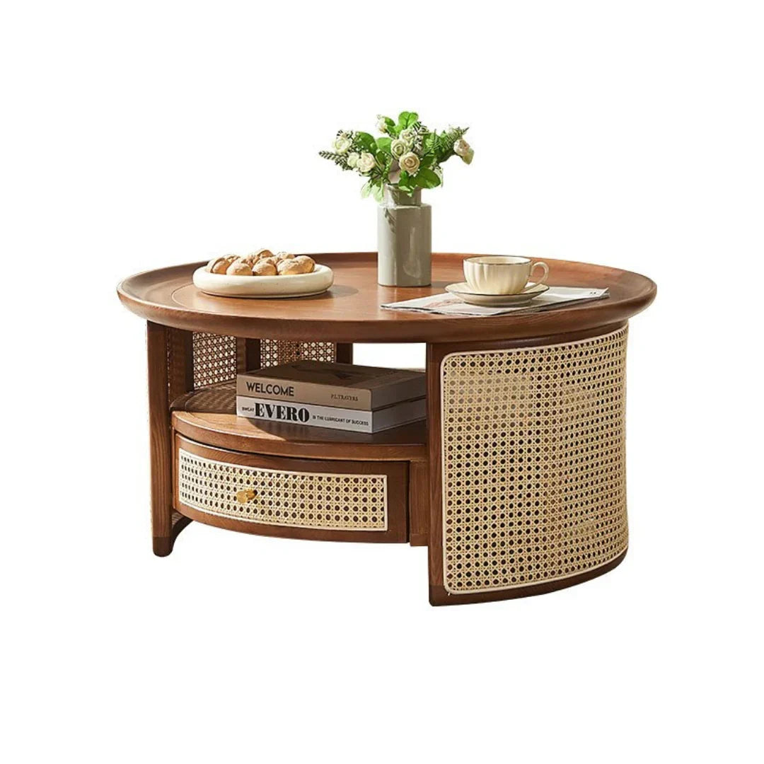 Dastan Ash Wood & Rattan Coffee Table