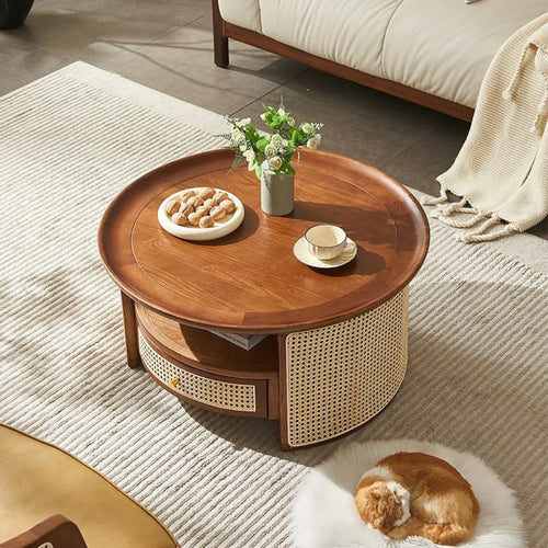 Dastan Ash Wood & Rattan Coffee Table