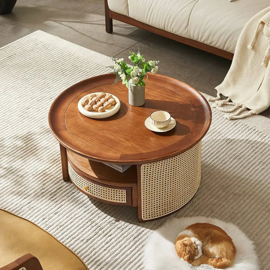 Dastan Ash Wood & Rattan Coffee Table
