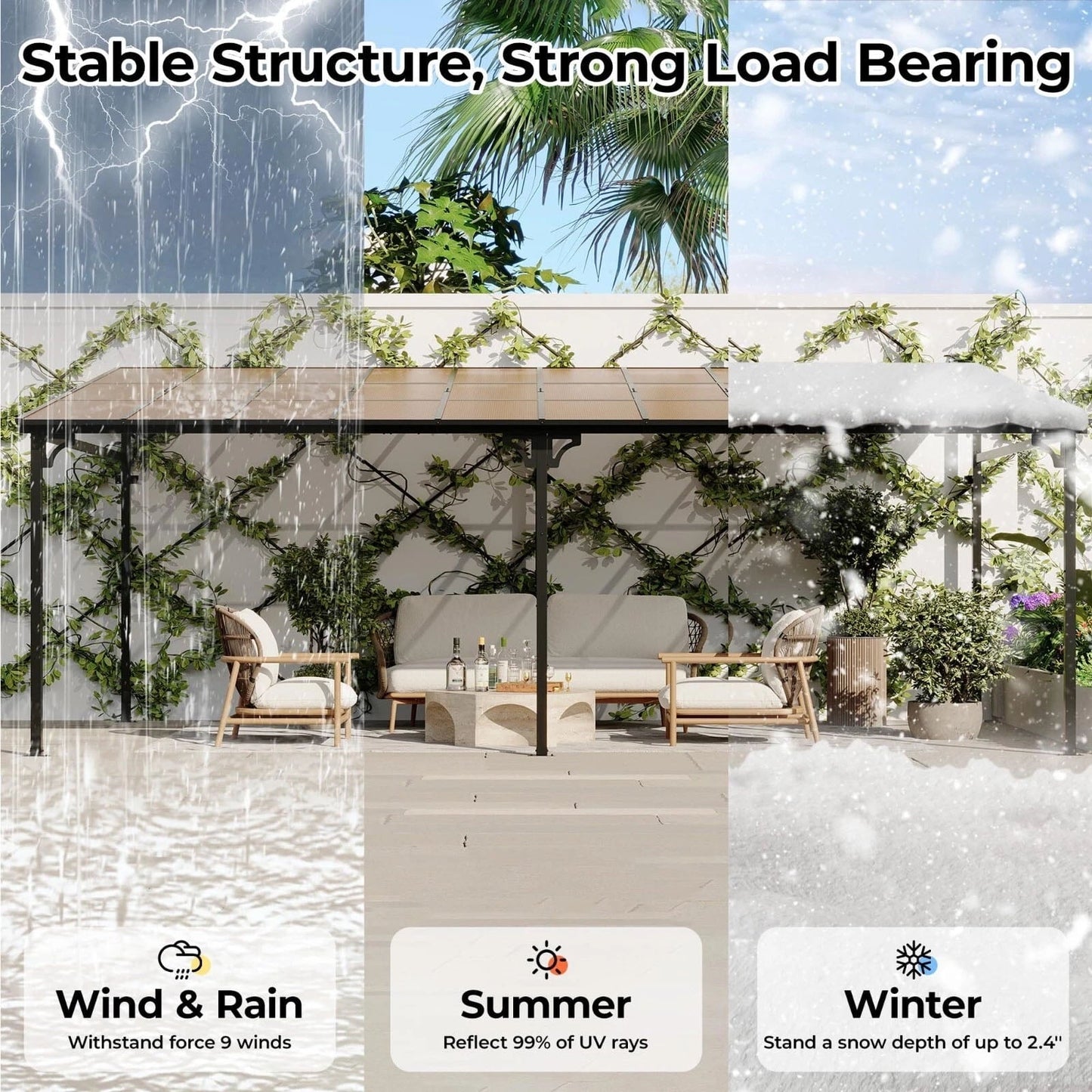 Mazonvintage 12'x20' Outdoor Wall Mounted Gazebo, Hardtop Pergola, Metal Awnings for Patio Mazonvintage Deck