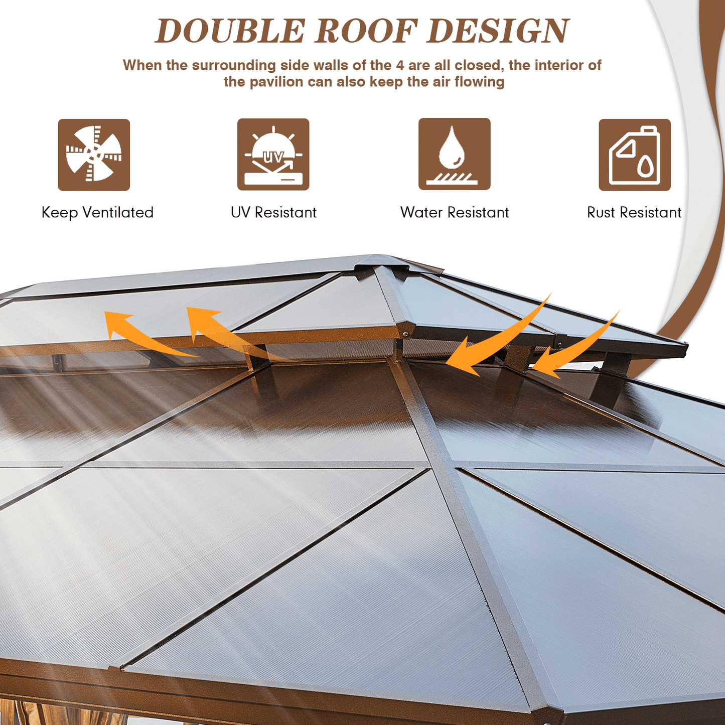 Mazonvintage 12'x20' Gazebo Polycarbonate Double Roof Canopy with Aluminum Frame, Outdoor Permanent Metal Pavilion with Netting and Curtains for Garden Patio Lawns