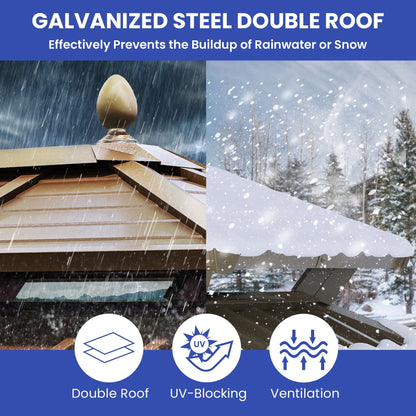 Mazonvintage 12' x 14'  Outdoor Hardtop Gazebo with Netting & Shaded Curtains, Heavy Duty Double Roof Galvanized Steel Garden Tent for Patio, Mazonvintage, Bronze