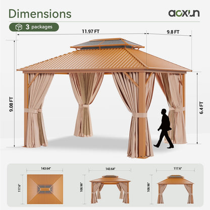 Mazonvintage 10' x 12' Hardtop Gazebo with Aluminum Frame, Double Galvanized Steel Roof