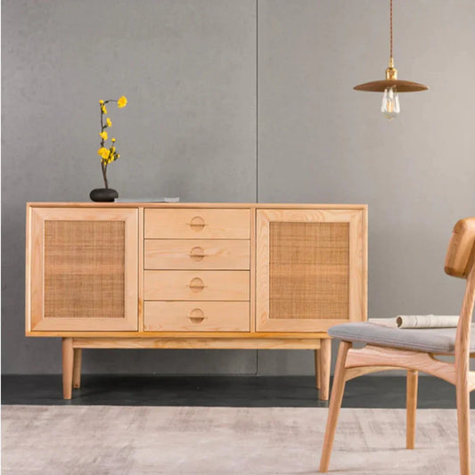 Edwin Ash Wood & Rattan Sideboard 2 Doors with Four Drawers