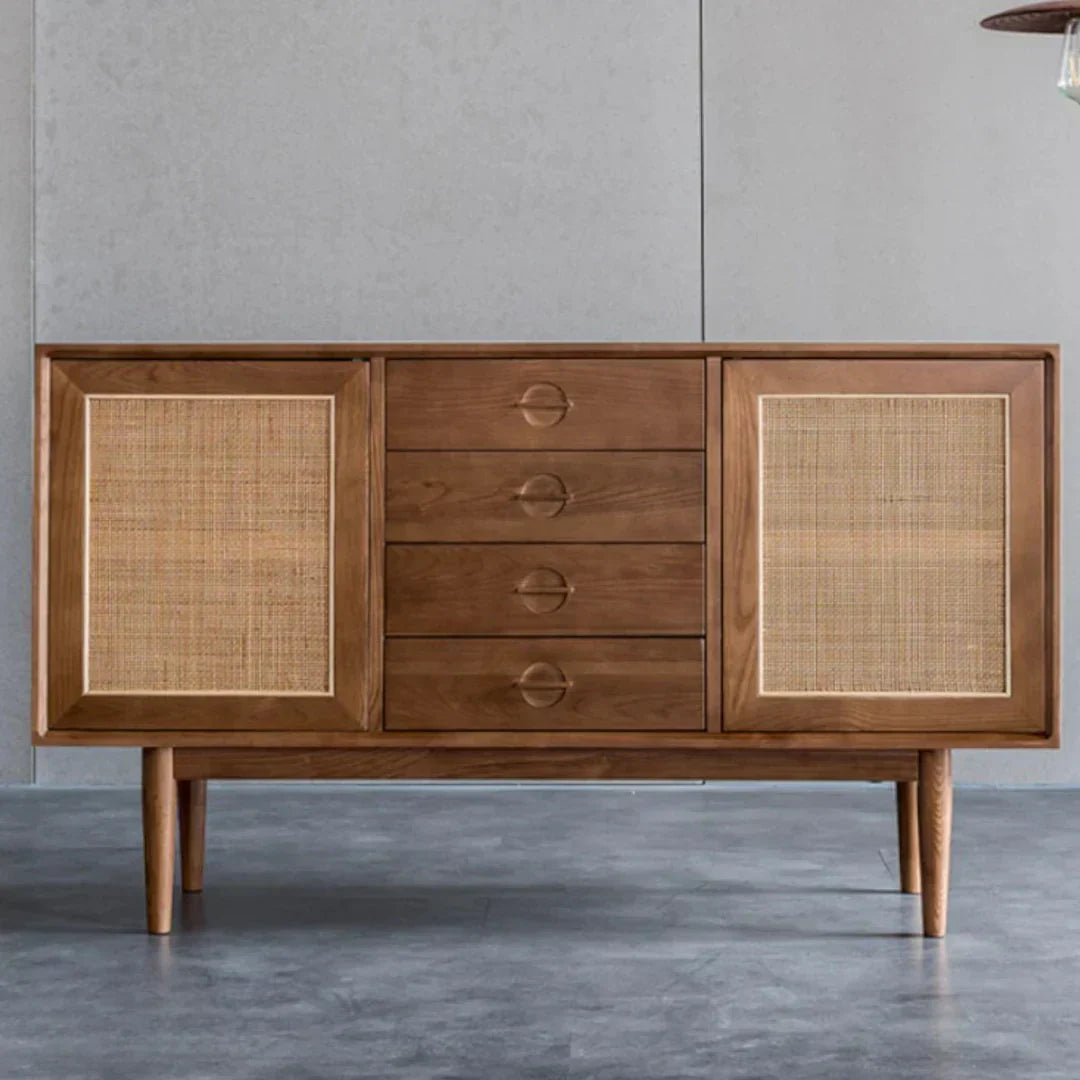 Edwin Ash Wood & Rattan Sideboard 2 Doors with Four Drawers