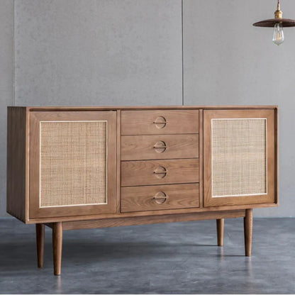 Edwin Ash Wood & Rattan Sideboard 2 Doors with Four Drawers