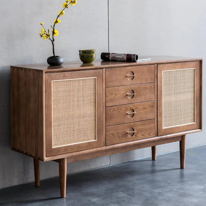 Edwin Ash Wood & Rattan Sideboard 2 Doors with Four Drawers
