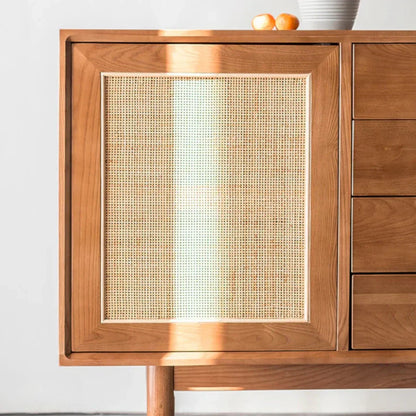 Edwin Ash Wood & Rattan Sideboard 2 Doors with Four Drawers
