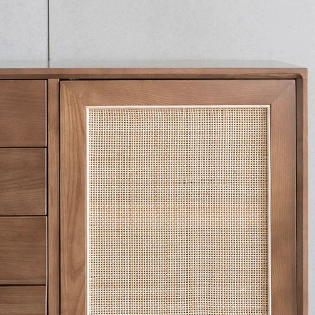 Edwin Ash Wood & Rattan Sideboard 2 Doors with Four Drawers