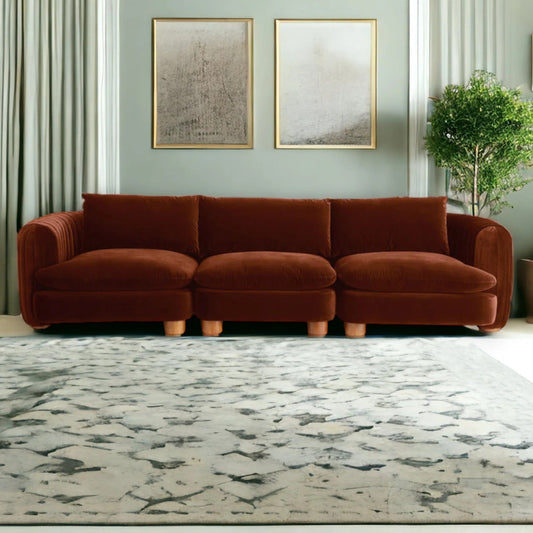 Eilis Teak Wood & Fabric 3 Seater Sofa