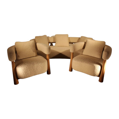 Eleven Oak Wood & Boucle 3+1+1 Sofa
