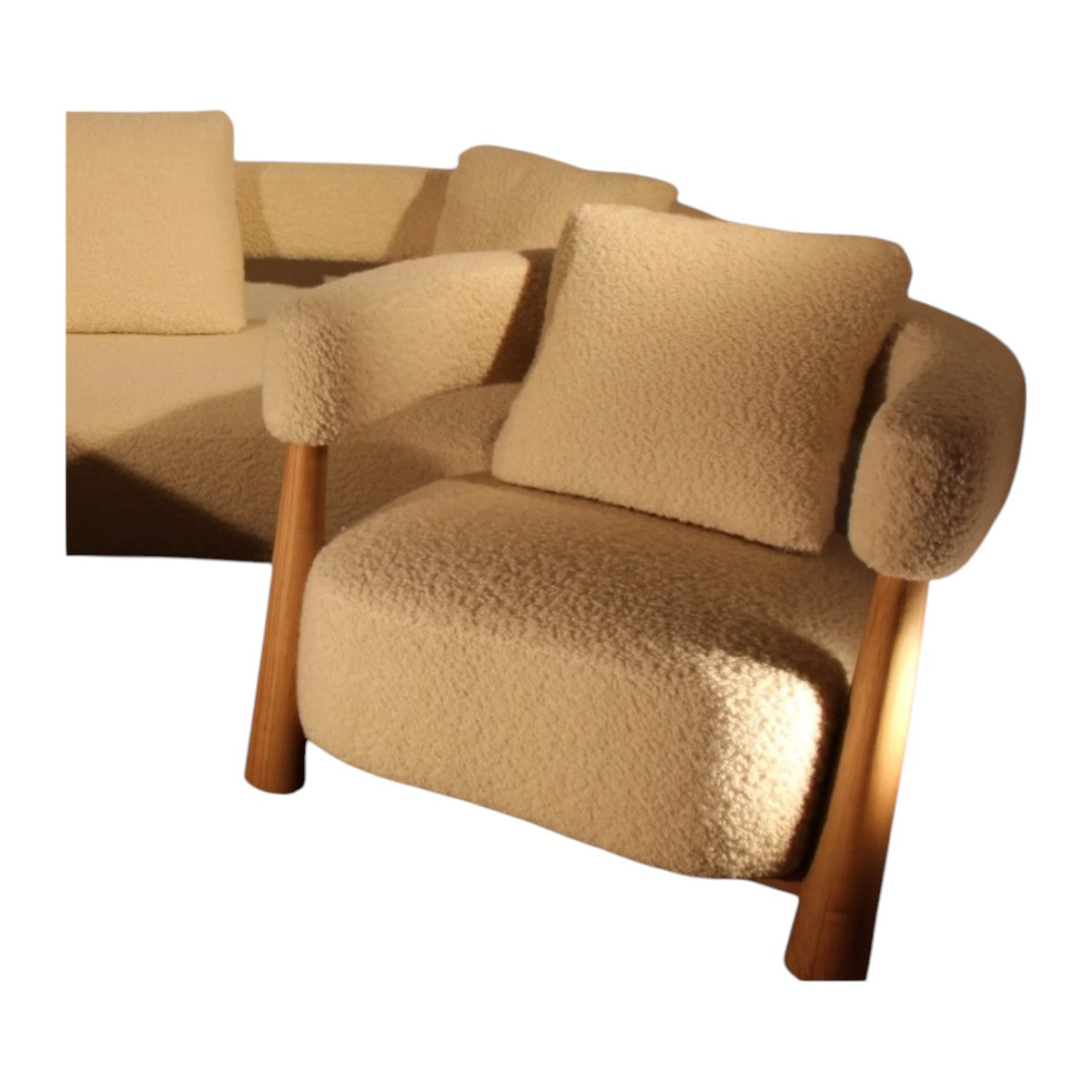 Eleven Oak Wood & Boucle 3+1+1 Sofa