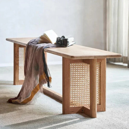 Felicia Ash Wood & Rattan Bench