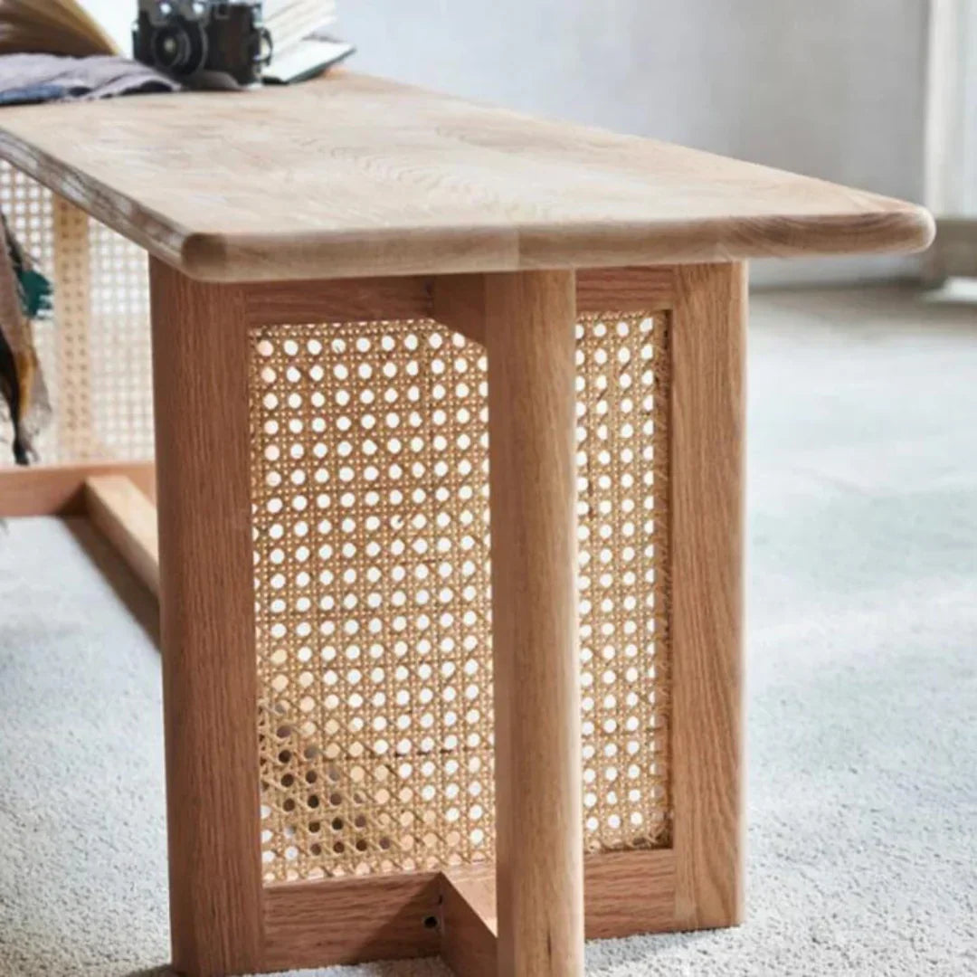 Felicia Ash Wood & Rattan Bench