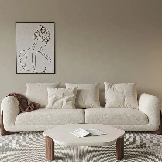 Garin 3 Seater Boucle & Walnut Wood Sofa