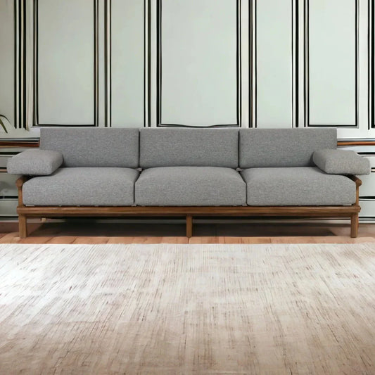 Henri Teak Wood & Fabric 3 Seater Sofa