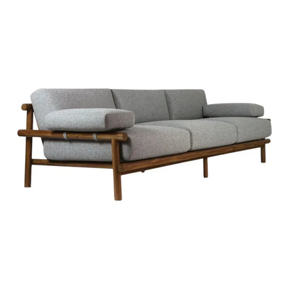 Henri Teak Wood & Fabric 3 Seater Sofa