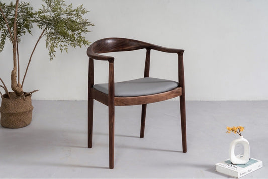 Mazonvintage-Mid Century Modern Solid Black Walnut Chair with Leather