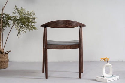 Mazonvintage-Mid Century Modern Solid Black Walnut Chair with Leather