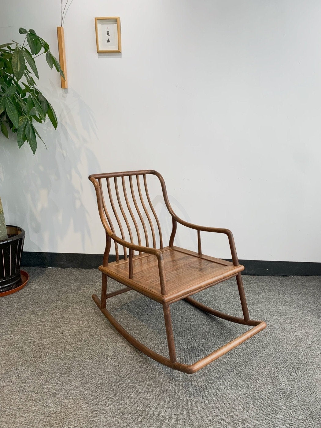 Mazonvintage-Solid Black Walnut Wood Rocking Chair