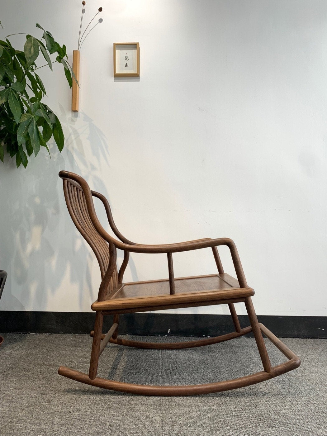 Mazonvintage-Solid Black Walnut Wood Rocking Chair