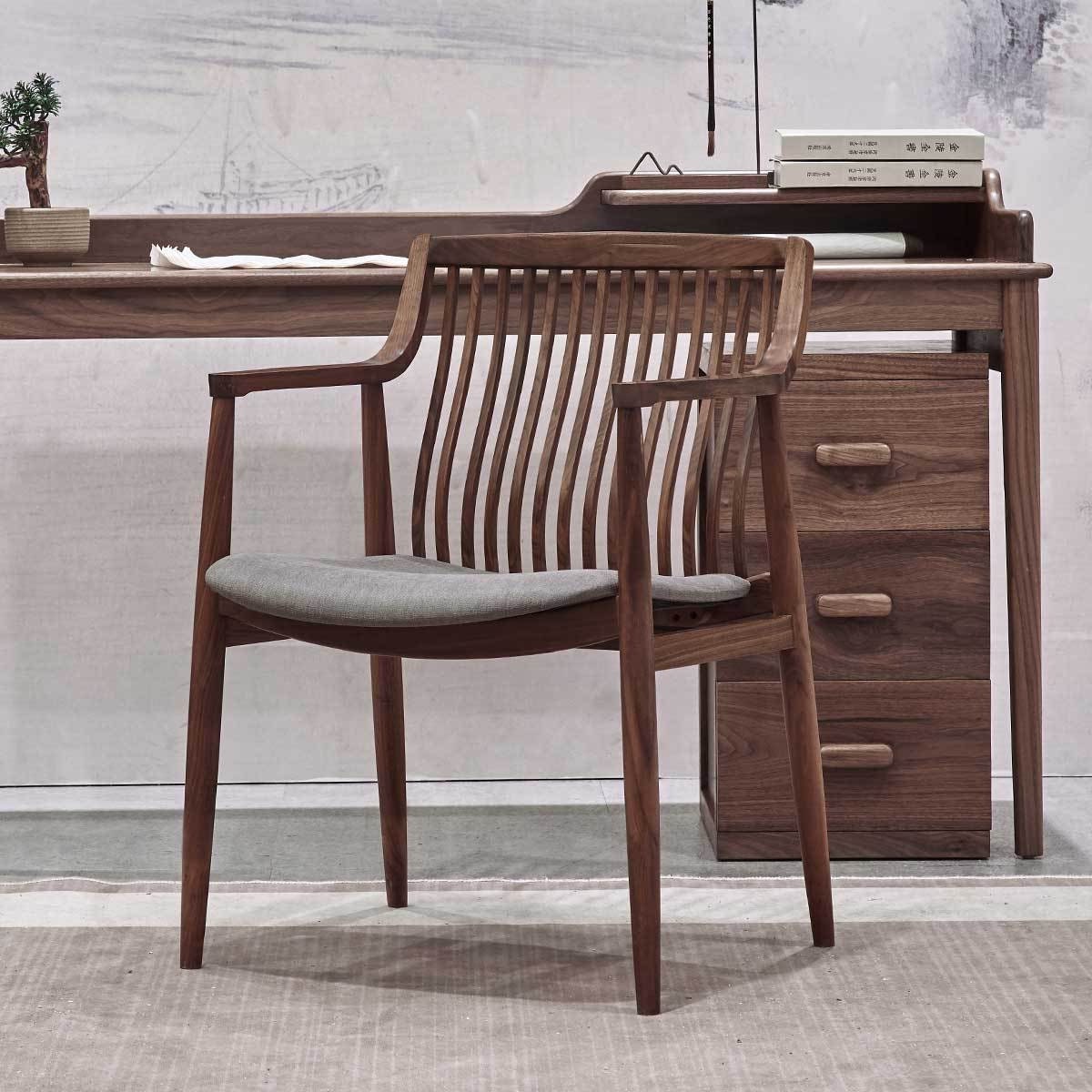 Mazonvintage-Vintage Solid Walnut Wood Slatted Back Armchairs