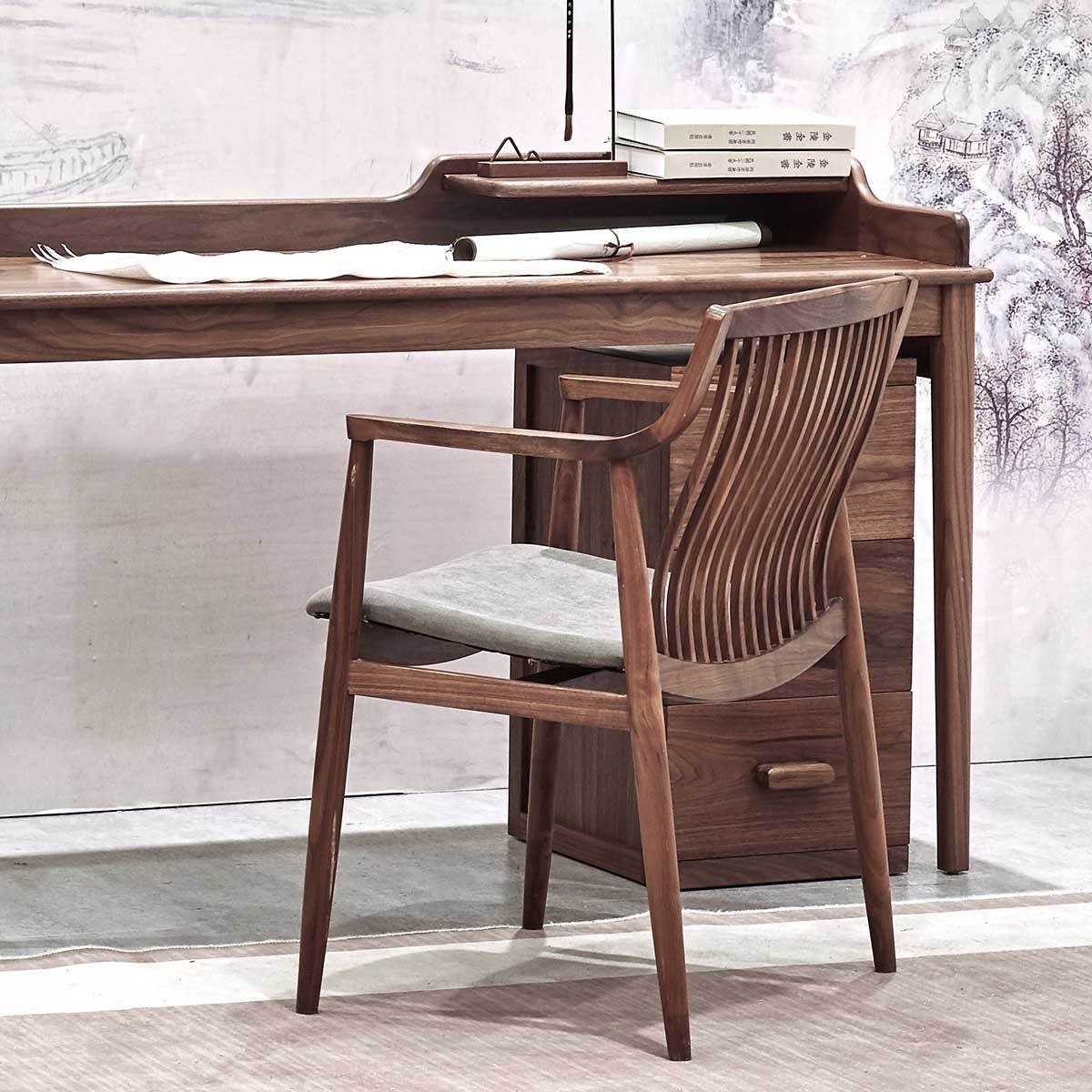 Mazonvintage-Vintage Solid Walnut Wood Slatted Back Armchairs