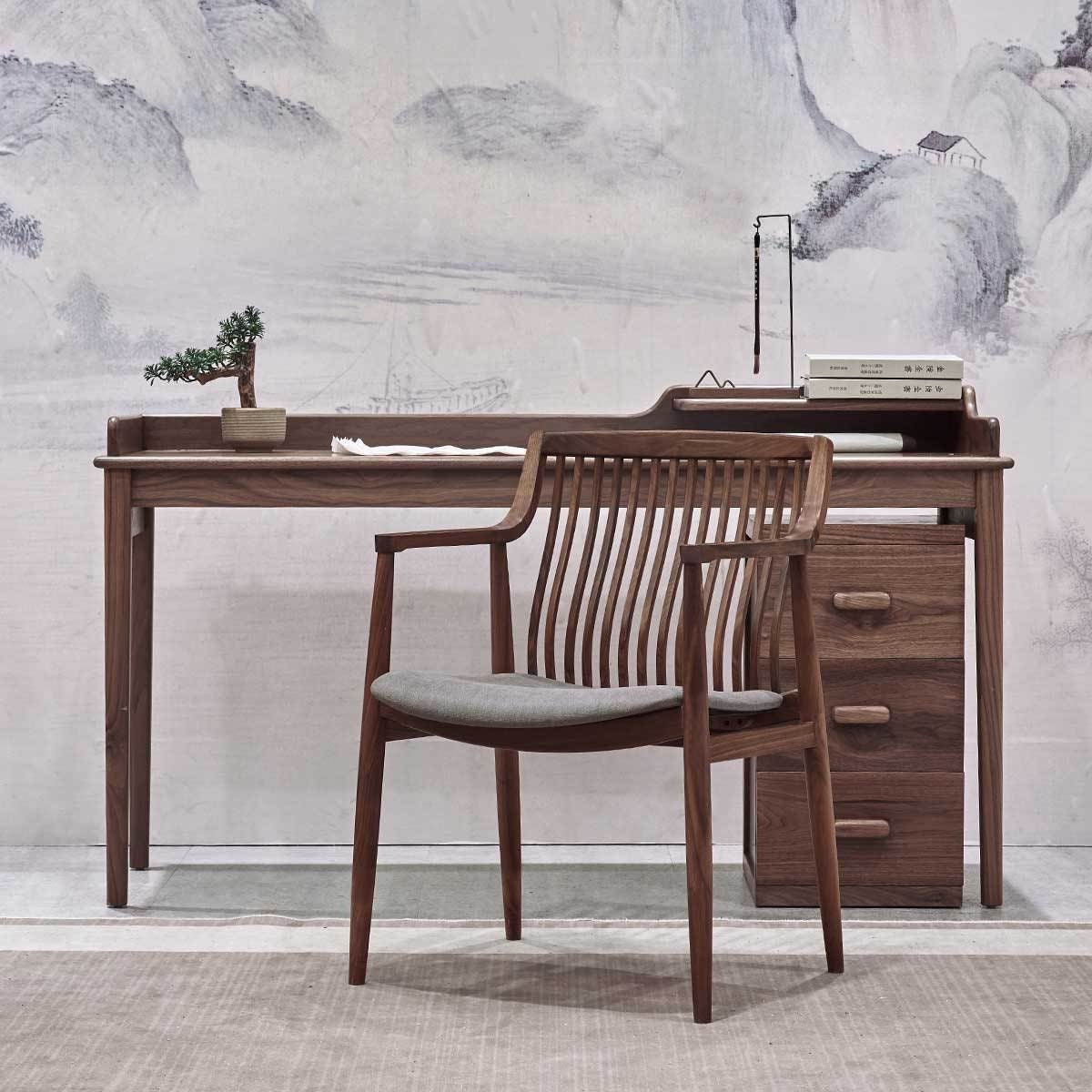 Mazonvintage-Vintage Solid Walnut Wood Slatted Back Armchairs