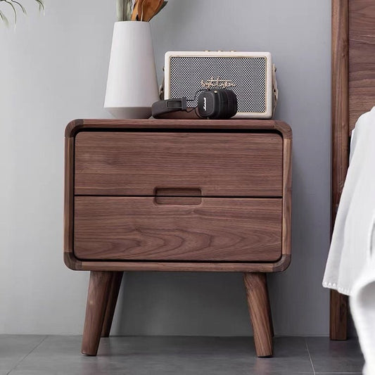 Mazonvintage-Minimalist Deep Brown Black Walnut Wood Nightstand with Two Drawers