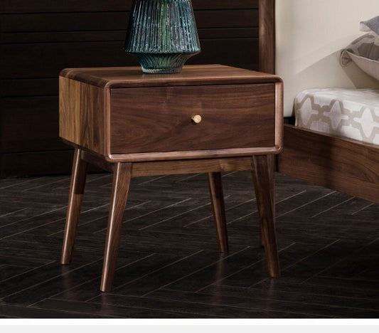 Mazonvintage-Apex Minimalistic Nightstand Black Walnut Wood Bedside Table with One Drawer