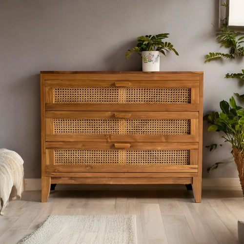 Jackson Teak Wood & Rattan Chest of Drawers