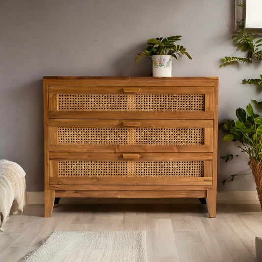 Jackson Teak Wood & Rattan Chest of Drawers