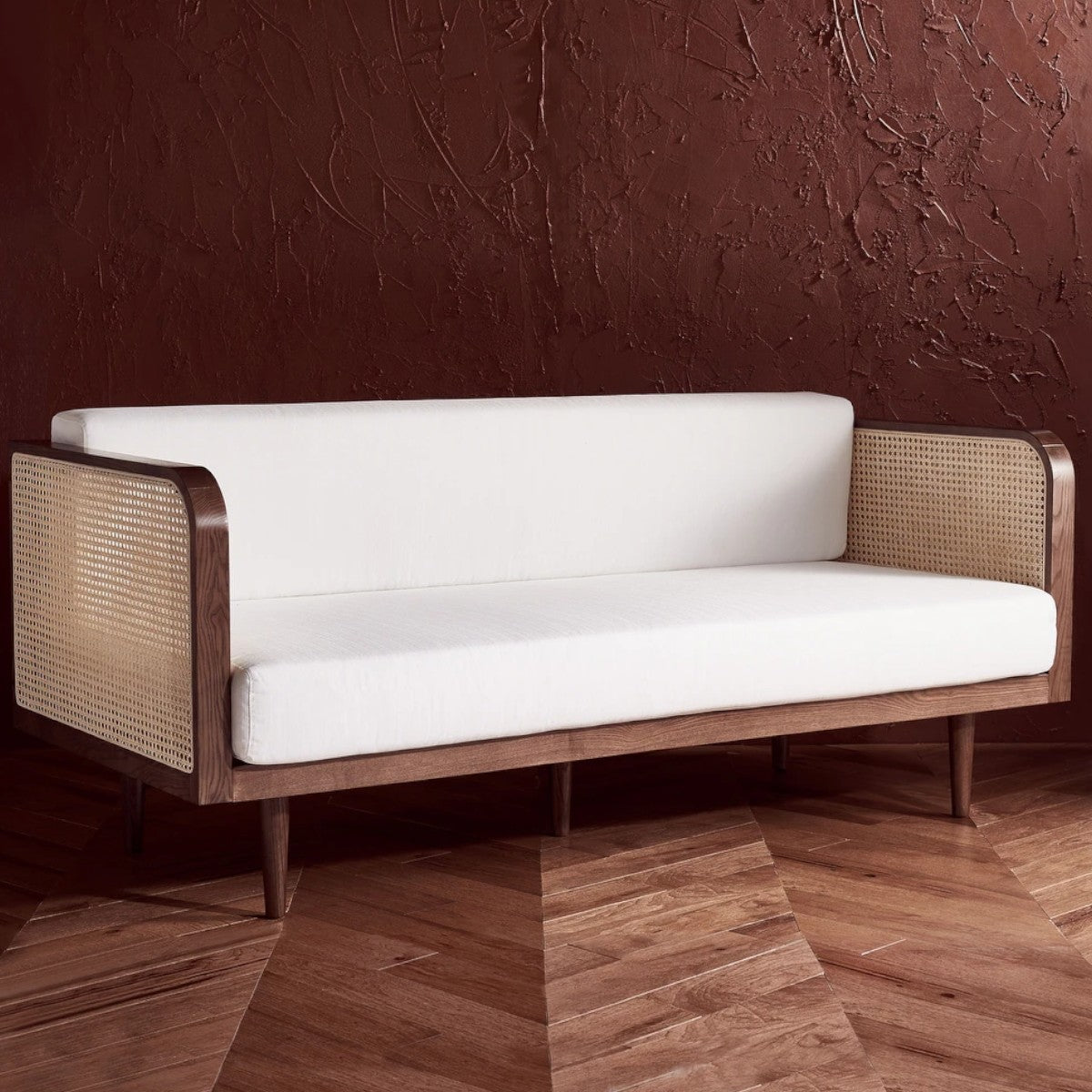 Lia Teak Wood & Rattan 3 Seater Sofa