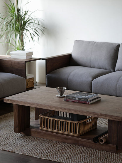 Mazonvintage-Japandi Heavy Design Solid Black Walnut Wood Coffee Table