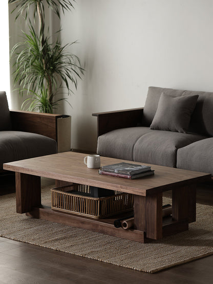 Mazonvintage-Japandi Heavy Design Solid Black Walnut Wood Coffee Table