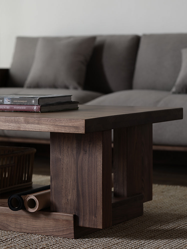 Mazonvintage-Japandi Heavy Design Solid Black Walnut Wood Coffee Table
