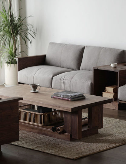 Mazonvintage-Japandi Heavy Design Solid Black Walnut Wood Coffee Table