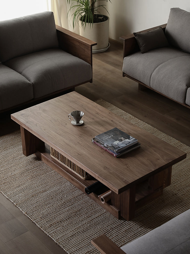 Mazonvintage-Japandi Heavy Design Solid Black Walnut Wood Coffee Table