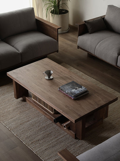 Mazonvintage-Japandi Heavy Design Solid Black Walnut Wood Coffee Table