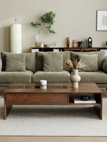 Mazonvintage-Competency Glass Multi-Layer Walnut Wood Coffee Table