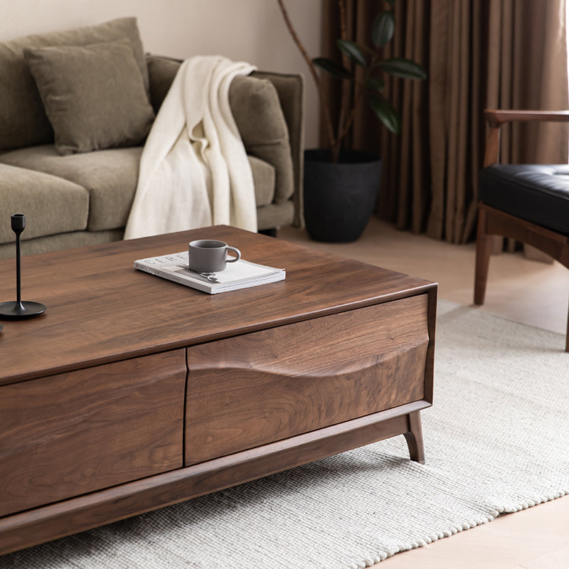 Mazonvintage-Visionary Wave Design Solid Black Walnut Wood Coffee Table